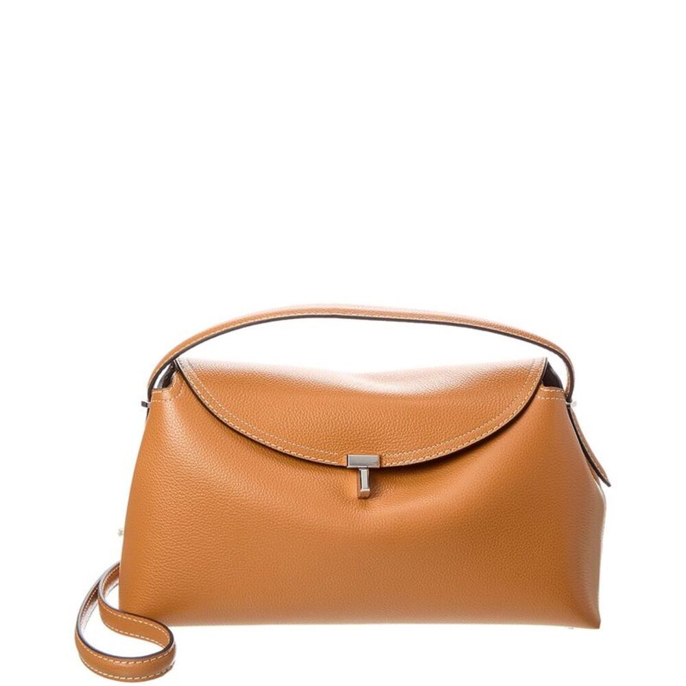 Toteme T-Lock Top Handle Leather Satchel, Brown